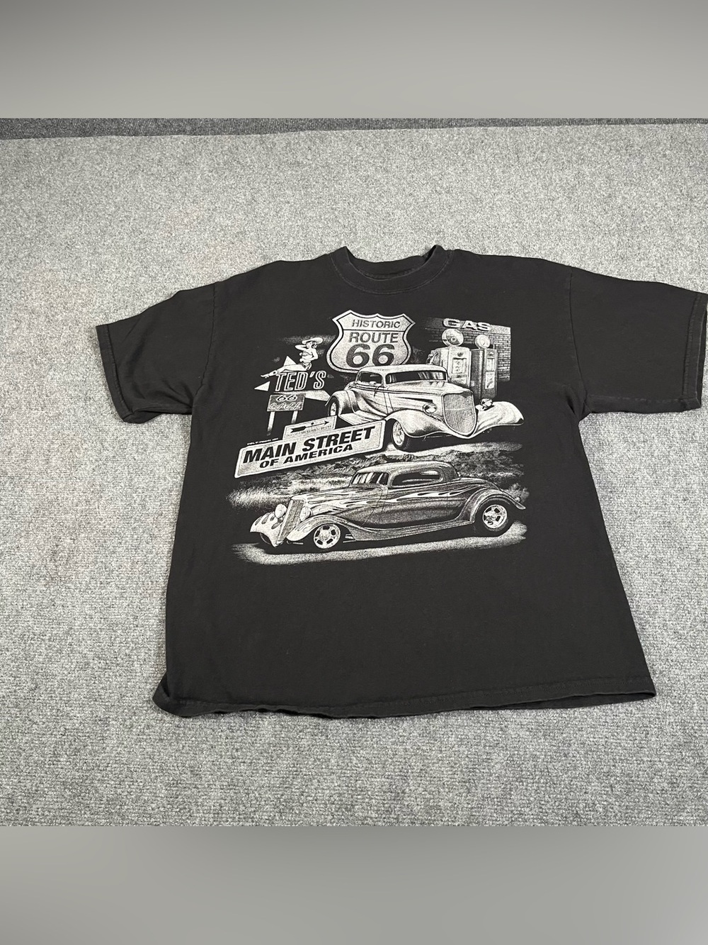 Vintage Route 66 Shirt Mens XL Black Classic Cars AOP 90s Main Street America